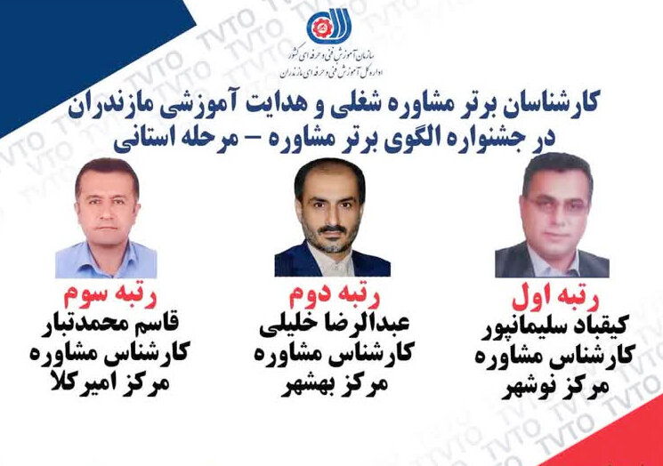 معرفی نفرات برتر جشنواره الگوی برتر مشاوره شغلی مراکز آموزش فنی‌وحرفه‌ای مازندران