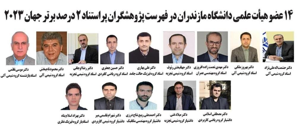 حضور 14 عضو هیات علمی دانشگاه مازندران در فهرست پژوهشگران پراستناد 2 درصد برتر جهان 2023