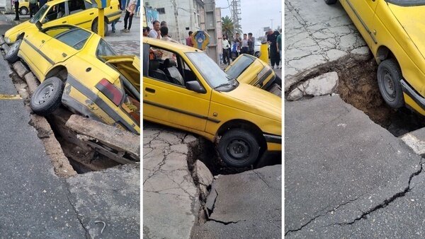 فرونشست زمین در گرگان دو تاکسی‌ را بلعید